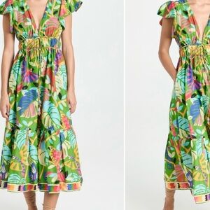 FARM Rio Green Tropical Midi Dress